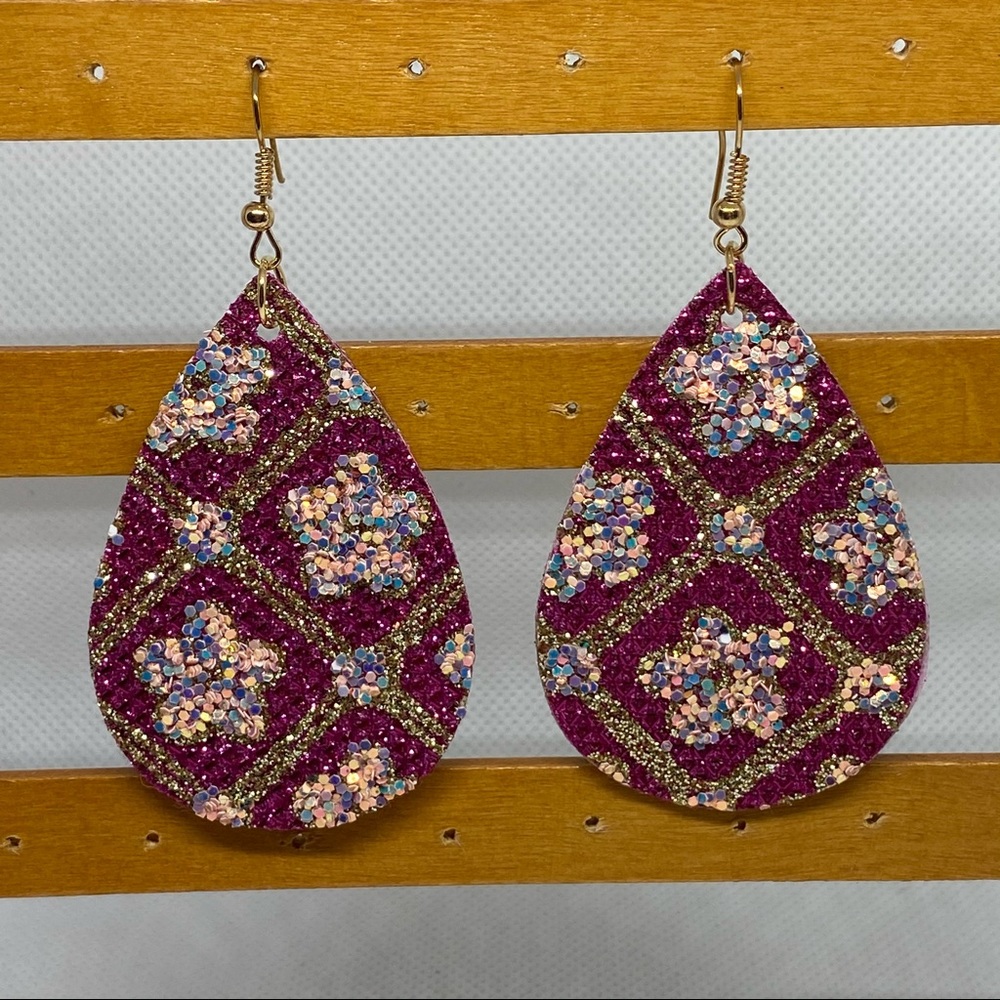 Sparkly Pink and Gold Light Weight Earrings